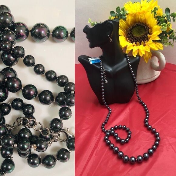 Black Simulated Pearl Necklaces 19’ - Picture 1 of 7